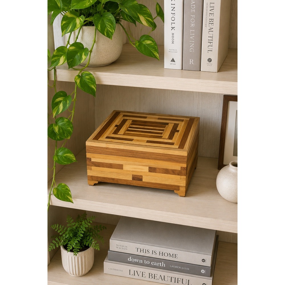 Handmade Wooden Keepsake Box Green Rustic Cottagecore Storage Chest Layering